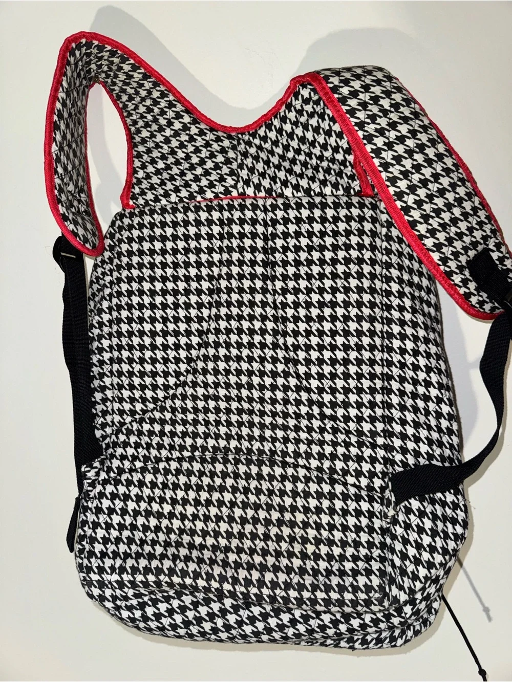 Houndstooth Print Backpack Diaper Bag with Red Trim